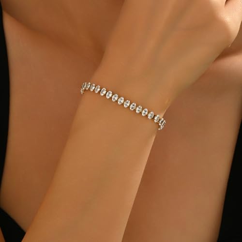 Tennis Bracelet for Women 5.9-7.1 Inch,18K Gold Plated with Red Green Black White Cubic Zirconia, Dainty Inlaid Chain, Minimalist Everyday Stackable Jewelry Gift3