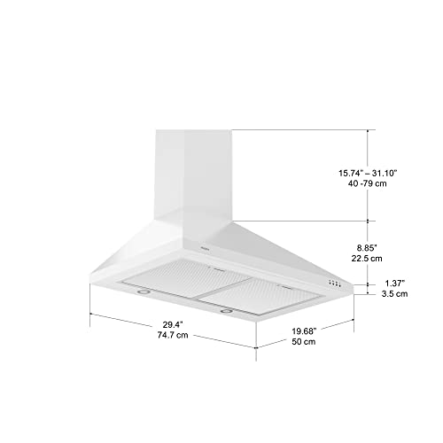 Ancona An-1184 Wppw430 30" 400 Cfm Convertible Wall Mount Classic Pyramid Style Range Hood In White #TOP5