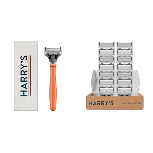 Harry's Razors for Men, 1 Handle and 15 Razor Blade Refills (German-Engineered Blades with Lubricating Strip and Precision Trimmer)