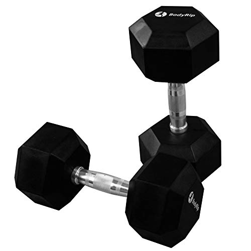BodyRip PREMIUM PRO HEXAGONAL DUMBBELLS (1 PAIR) | Rubber Encased | Fitness Exercise Free Weights Set for Men & Women (5 KG)