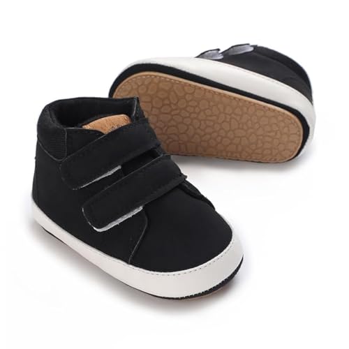 Image of Clowora Baby Boys Girls Shoes Non-Slip Rubber Sole Sneakers Infant First Walking Toddler Crib Shoes Newborn Loafers Flats. (15 /Black,12-18 Months)
