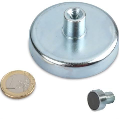 2 x Ferrite Flat Pot Magnet Ø 57,0 mm x 12,0 mm with internal thread M6 x 12 mm - holds 28,0 kg - 2 pieces - Magnetic systems with screw socket