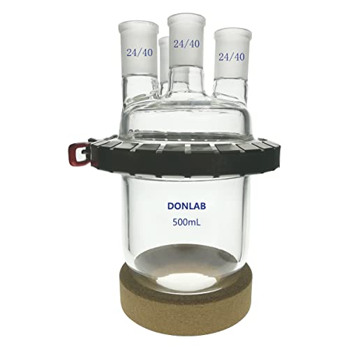 KimLab REA-0086 Cylindrical Round Bottom Reaction Kettle Flask with Cover,Four-Neck Standard Taper Joints 24/40 Joint Center - 24/40 Joint Side Neck 10000ml/10L Capacity