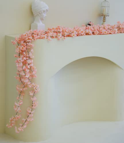 PARTY JOY 8Pcs 47.2ft Artificial Cherry Blossom Flower Garland Hanging Vines for Spring Home Wedding Party Kawaii Decor (Cream Pink)