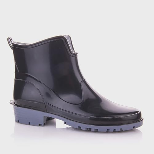 LEMIGO Damen Gummistiefeletten Kurze Gummistiefel Knöchel Regenstiefel Elke 36-42 EU (Schwarz, EU Schuhgrößensystem, Erwachsene, Numerisch, M, 42)