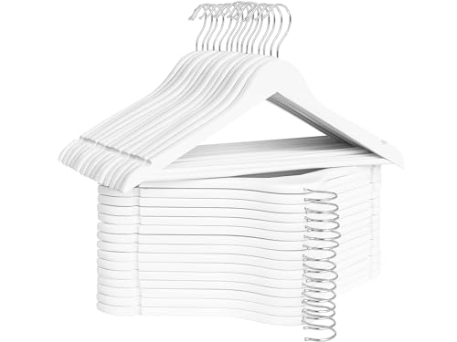 StorageWorks White Wooden Hangers, 30 Pack Wood Hanger for Closet, Coat Hangers for Coats, Shirts, Pants, Bridesmaid Suits, Wedding Dress