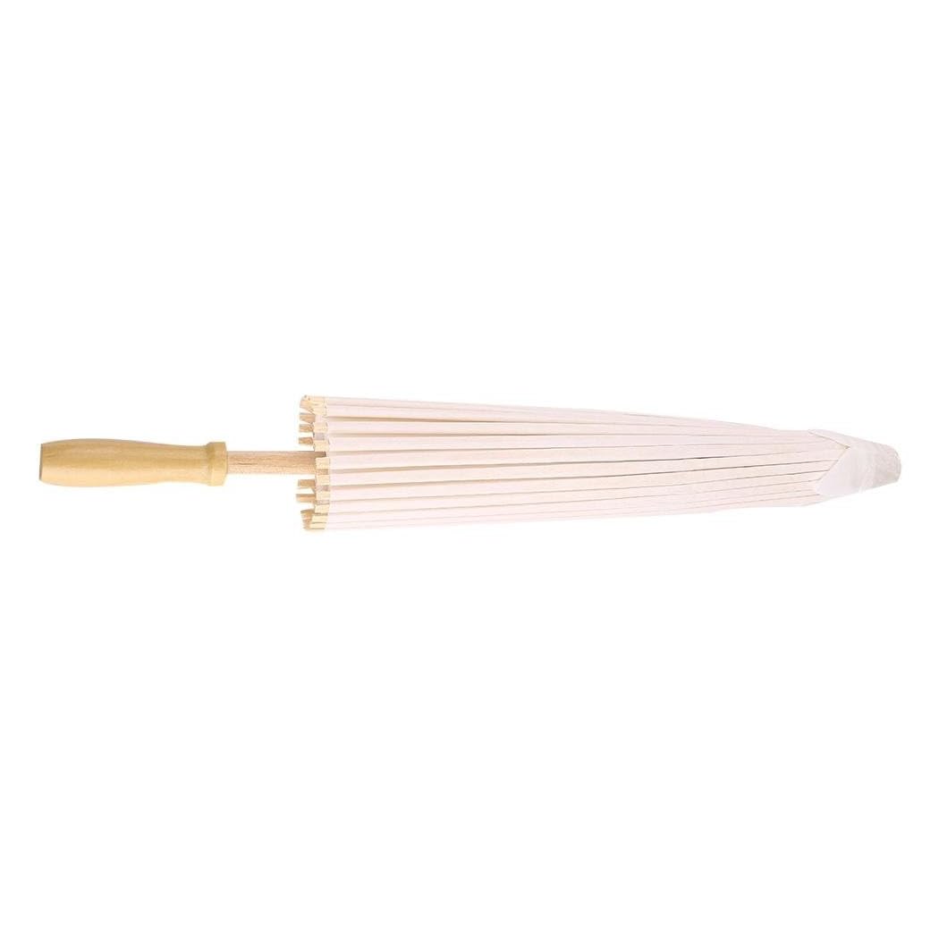 Trade Shop - Set 12 Pezzi Ombrello Bambu Bianco 15 Cm Carta Legno Sposa Wedding Ombrellino