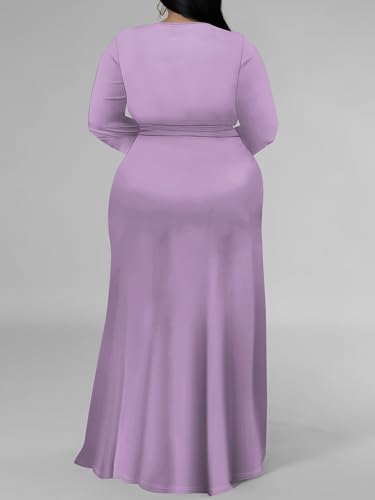 Image of PinkPatty Women's Plus Size Long Sleeve Maxi Dress Casual V Neck Slit Tie Waist Wrap Dresses for Party Cocktail