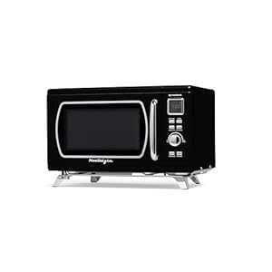 Nostalgia Mid-Century Retro Countertop Microwave Oven – Large 900-Watt – 0.9 cu ft – 8 Pre-Programmed Cooking Settings – Digital Clock – Kitchen Appliances – Black