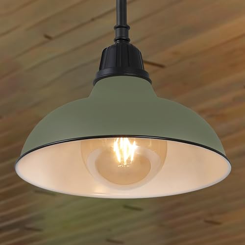 Image of JONATHAN Y Jasper 1-Light Farmhouse 12.25 inch Metal Pendant, Matte Olive Green | Indoor Outdoor Use, Rustic Vintage Dome Shade, Adjustable Height, Kitchen Island Porch Entryway, LED Bulb Included