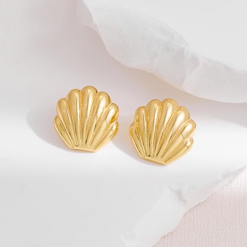 Aretes Clip On Chapados en Oro con Diseño de Concha miniatura 5