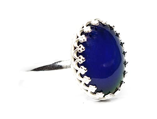 Mood Ring STACKING OVAL Solid Sterling Silver Mood Ring Cocktail 14x10mm Plain Band Glass Mood Cab