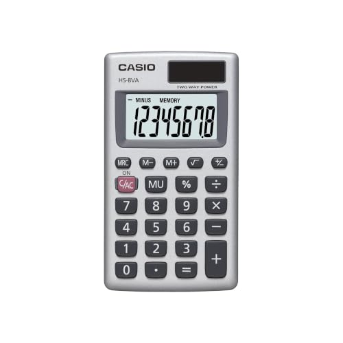 Casio HS-8VA Mini 6-Function Calculator | Large 8-Digit LCD Display | Solar Powered with Battery...