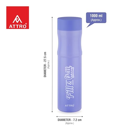 Image of ATTRO Crazy 1000ml Water Bottle - Round Plastic Fridge Bottle - Airtight, Leak-Proof, BPA-Free, Freezer Safe Durable & Lightweight - Set of 2 Violet - Ideal for Home & Office