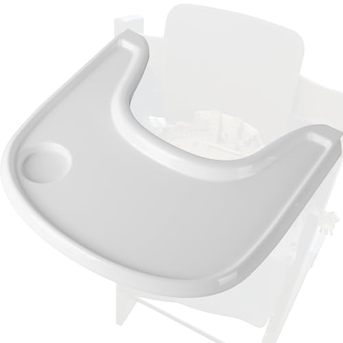 Image of LuQiBabe Baby High Chair Tray Compatible with Stokke Tripp Trapp (V2+ Baby Set) Replacement Feeding Tray with Built-In Cup Holder, Smooth Surface for Strong Suction, BPA-Free & Dishwasher Safe - White