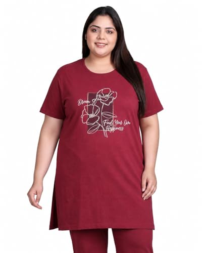 Image of In Love Women's Printed Cotton Plus Size Longline T-Shirt with Pockets | Cotton fabric - soft longline T-shirt with easy plus-size fit
