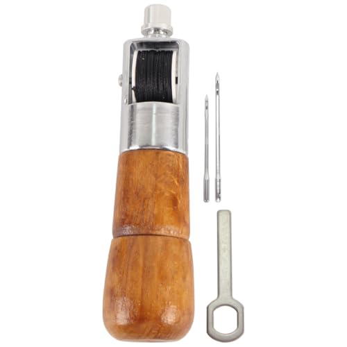 Qury Máquina de coser a mano con 2 agujas de repuesto, 1 bobinado de bobina, manualidades, cuero, costura, agujero de punzón