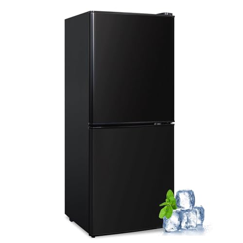Image of Cucina Magica 4.2 Cu Ft Mini Fridge for Bedroom, 2 Door Small Fridge, 7 Level Thermostat, LED Light, Small Refrigerator for Bedroom, Office, Dorm - Black