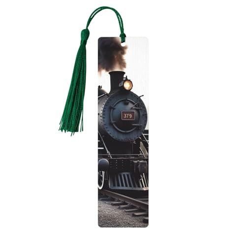 木製しおり 男女兼用 ノベルティ ギャグ スチームトレイン ブックマーク ブック愛好家向け ユニークなハンドメイドブックマーク タッセルペンダント付き クラフトブックマークアクセサリー