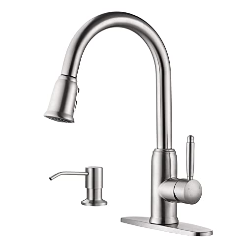 WOWOW Brushed Nickel Kitchen Faucet with Soap Dispenser