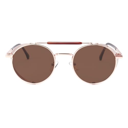Image of RONSOU Steampunk Style Round Vintage Polarized Sunglasses Retro Eyewear UV400 Protection Matel Frame