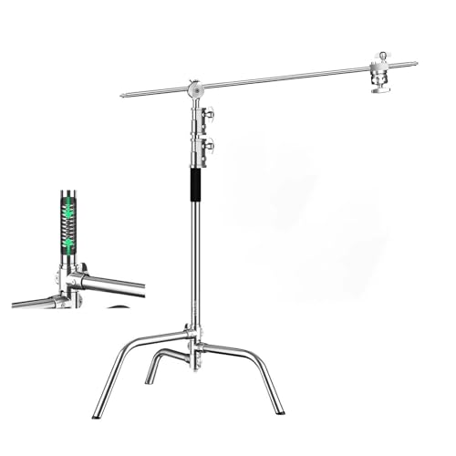COOPIC C Stand Heavy Duty Stainless Steel with Buffer Spring 210cm/6.9ft Max Height & 88cm Holding Arm 2 Grip Head for Video Reflector Monoligh softbox Shooting Photography