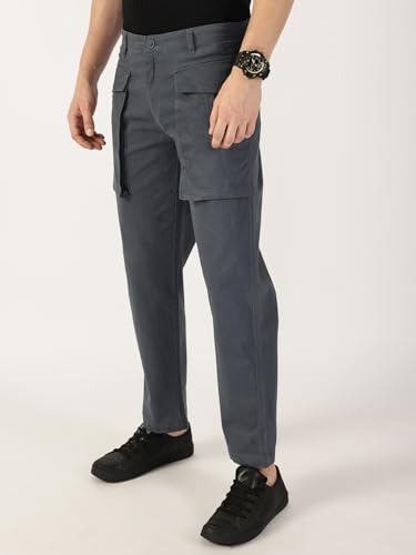 Image of Thomas Scott Men's | Solid | Light Weight | Breathable Fabric | Mid Rise | Regular Fit | Cotton Blend | Button Waist | Cargo | Trouser | Pants