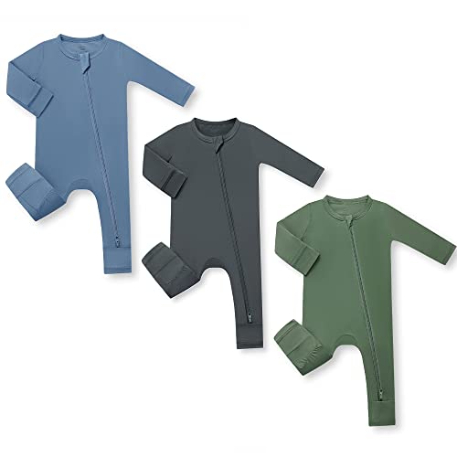 Image of HAPIU Unisex Rayon Made from Bamboo Baby Rompers with Cuffs, 2 Way Zipper YKK, Footless Pajamas Jumpsuit