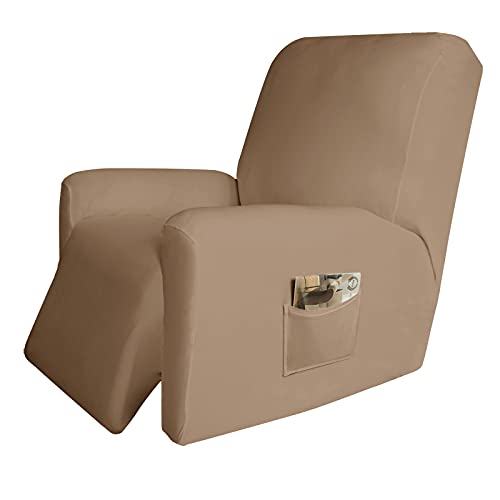 Image of Easy-Going 4 Pieces Microfiber Stretch Recliner Slipcover - Spandex Soft Fitted Sofa Couch Cover, Washable Furniture Protector with Elastic Bottom for Kids, Pet(Recliner, Camel)