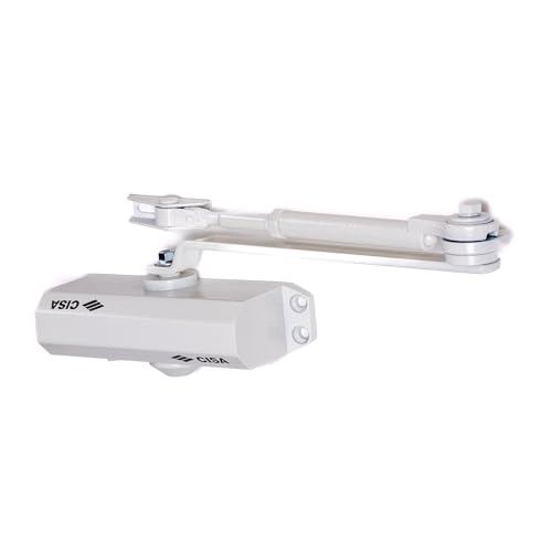 CISA Serie 604 - Chiudiporta a Cremagliera con Arresto 16046103045 - Chiudiporta con Velocità di chiusura Regolabile - Finitura Bianco - Per Porte Max 85 kg