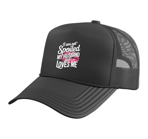 Funny Spoiled Wife Art for Women Girls Husband Spoiled Wife Trucker Hat with Adjustable Mesh Back, Black