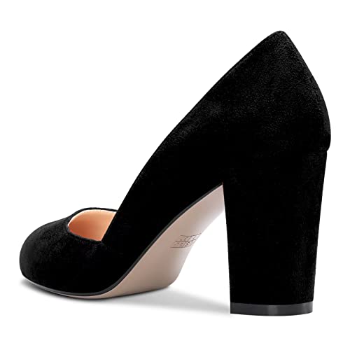 Castamere Women Chunky Block High Heel Round Toe Pumps Slip-on Office Party Dress 3.3 Inches Heels Shoes3