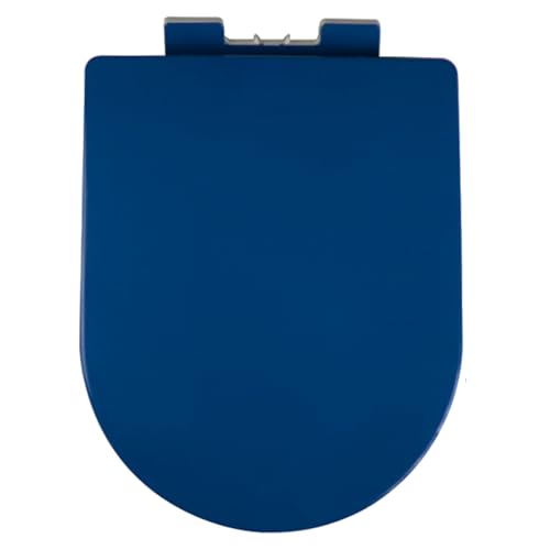 Abattant WC Frein de Chute, Lunette de Toilette Forme D, Couvercle WC Bleu Roi, 44.5x36cm, Siège WC avec Fonction de Dégagement Rapide, Facile à Nettoyer et...