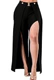 ShoSho Womens Belted High Slit Hem Wide Leg Palazzo Trouser Pants Black Medium