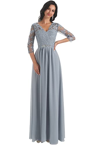 Bolodoo Women's V-Neck Lace Applique Chiffon Mother of The Bride Dress