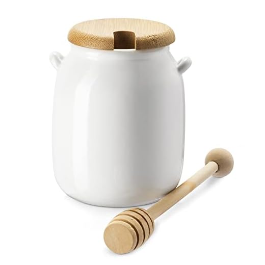 LIFVER Honey Jar with Wooden Dipper and Lid, Cute Ceramic Honey Bee Pot for Storage, Honey Pot with Handle for Sugar, Jam and Salsa, Birthday Housewarming Christmas Gift - 12 Ounce, White