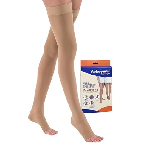 Varicosewel Medical Compression Stockings Class 2 (23–32 mmHg) | Mid Thigh Length Open Toe | Comfortable & Durable Support Stockings for Daily Wear | For Men & Women (M)