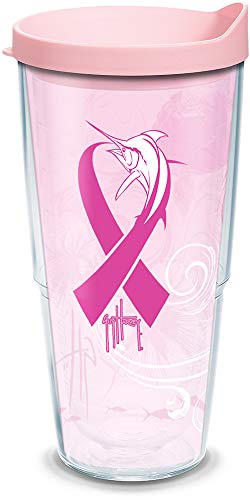 🛒 Crazy Deals Tervis Guy Harvey - Pink Ribbon Turtle & Marlin Tumbler with Wrap and Pink Lid 24oz, Clear