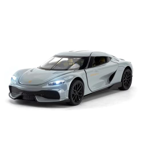Image of FEXXA 1:32 Scale Koenigsegg Gemera Die-Cast Metal Car with Sport car Openable Doors Light and Sound,Pull Back Function Indoor Outdoor Toy for Kids (Grey)