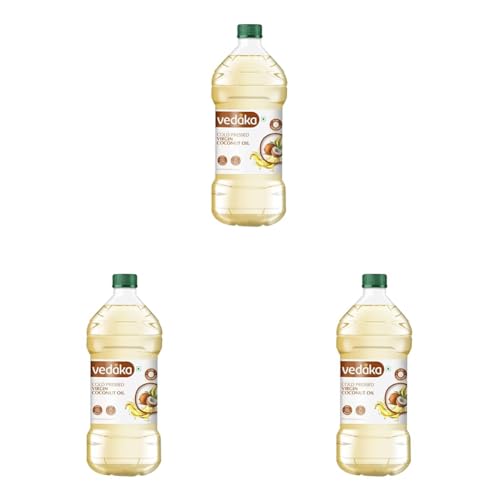 Image of Amazon Brand - Vedaka Cold Pressed Virgin Coconut Oil 2L | Pure & Unrefined | Rich Aroma & Flavour Of Coconuts | For Daily Cooking With Multipurpose Usage (Pack of 3)