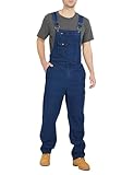 Ubon Denim Bib Overalls for Men Relaxed Fit Work Jeans Workwear, Indigo Rigid, 34W x 32L