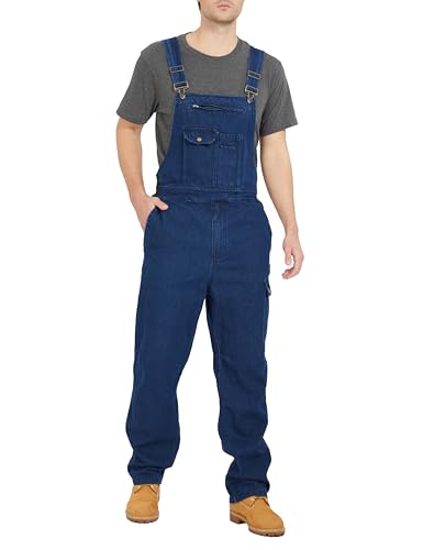 Ubon Denim Bib Overalls for Men Relaxed Fit Work Jeans Workwear, Indigo Rigid, 40W x 30L