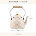 MACKENZIE-CHILDS Enamel Tea Kettle, Stylish Tea Kettle for Stovetop, Pink-and-White Rosy Check, 2 Quarts