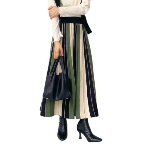 [ROSELUCA.] マルチカラー ニットスカート レディース ボトムス 【春秋を彩る】 ロング 上品 Aライン ウエストゴム 着痩せ プリーツ風 あったか 30代 オフィスカジュアル 女性らしい 体型カバー おしゃれ見え グリーン