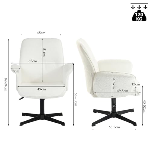Silla de tocador boucle blanca con base giratoria y patas cruzadas 4
