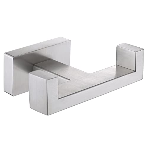 Double Robe Hook, APLusee SUS304 Stainless Steel Square Prong Utility Dual Coat Towel Holder, Contemporary Kitchen Toilet Bathroom Accessorizes, Brushed Nickel