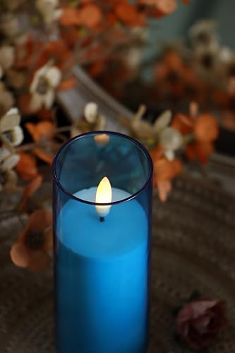Image of CANDLE CHOICE Indoor Outdoor Flameless Candles with Timer Waterproof Realistic Flickering Battery Operated Pillar LED Lights with Acrylic Shell Wedding Party Christmas Decorations 6 Pack 2 inchx6 inch Blue