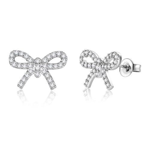 Bow Earrings for Women 925 Silver with Cubic Zirconia Ribbon Earrings Bow Stud earrings Jewelry Gifts for Women