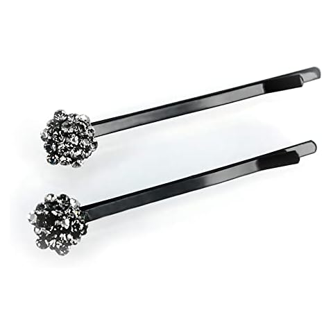 Decorative Hair Clip Pins Small Cluster Rhinestone Crystal Bobby Pin, Set of Two, Black Cover