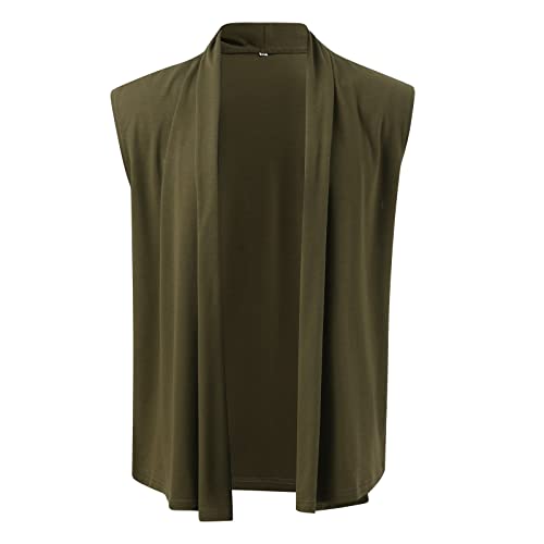 Generic Men's Muslim Clothes Men's Ruffle Shawl Collar Cardigan Sleeveless Open Front Vest Lightweight Long Length Drape Cape3